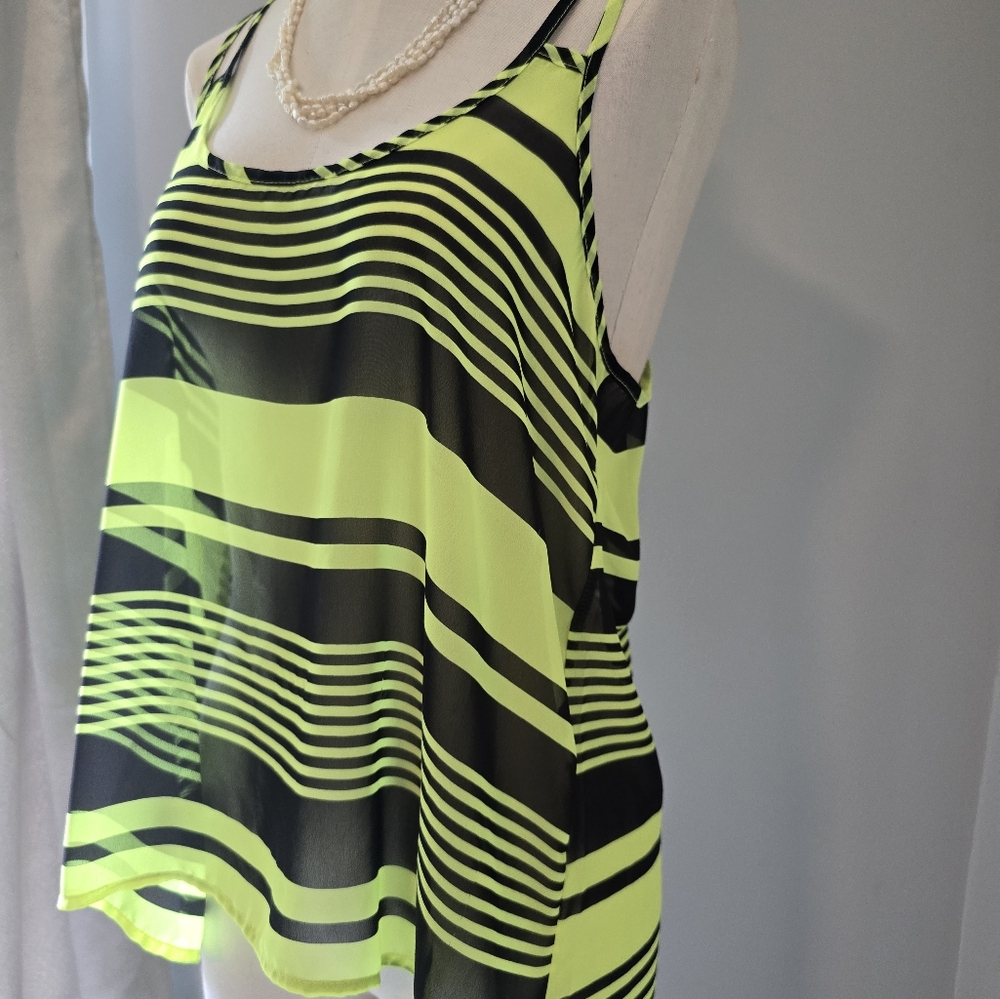 American Dream Asymmetrical Neon Yellow Green And Black Tank Top Size Large